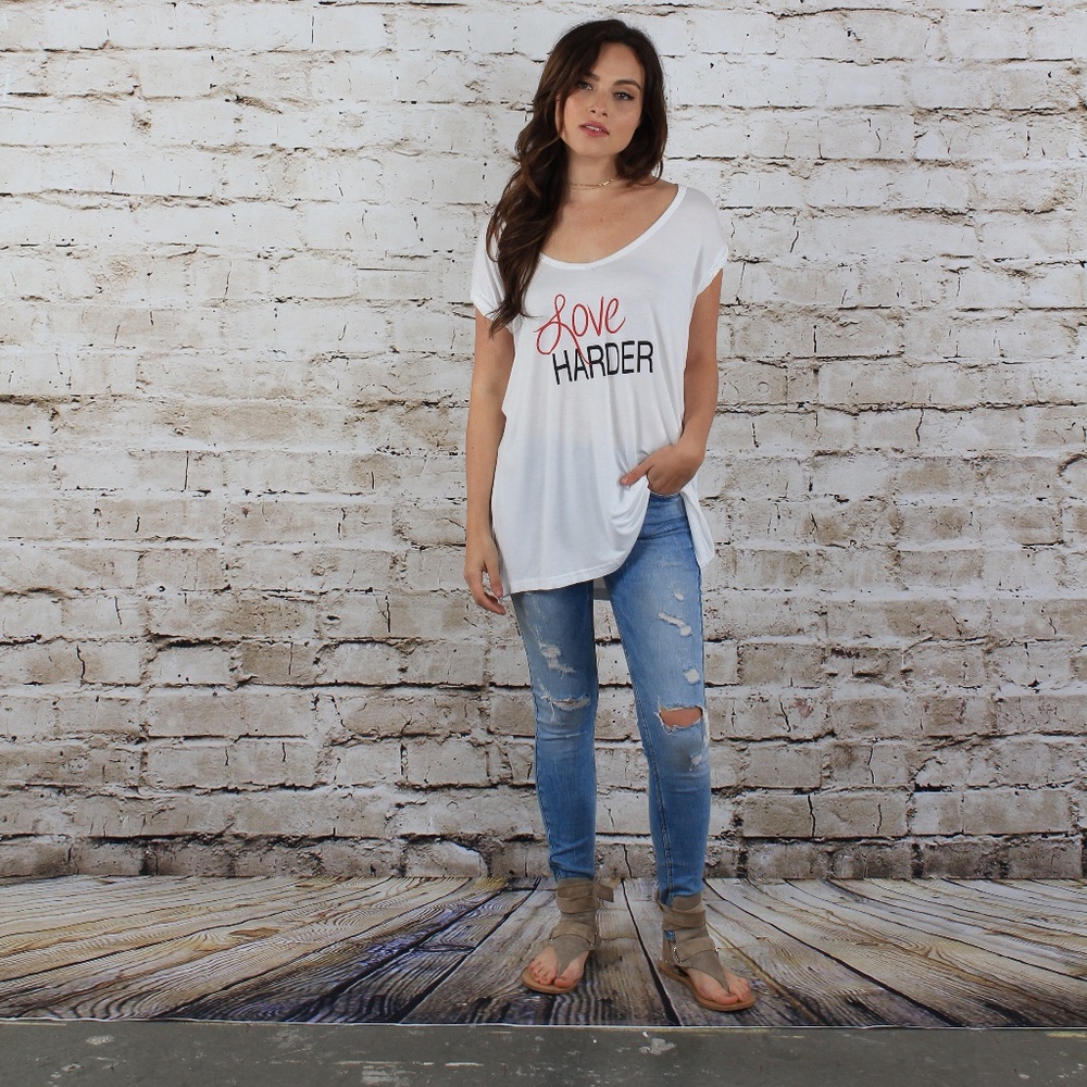 Love Harder Short Sleeve White Tee